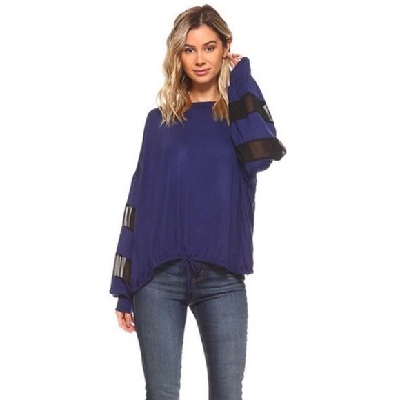 Last 1! Blue drawstring top w/chiffon detail - Picture 5 of 5